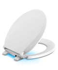 Cachet Nightlight Q3 PB Toilet Seat With No Slam Quiet Close Round White Grip Tight Bumpers, nightlight glow visible