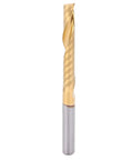Five Piece Spiral End Mills Set, Single Flute HSS 4x28x50mm With Coating For CNC Milling Machines, front view of a single bit