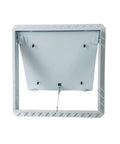 Sweet Slick 12X12 Drywall Access Panel With Heavy Duty Steel Frame And No Sweat Mudflange For Seamless Wall Finish Plus Top Shelf 58 Gypsum Inlay hidden hinged push lock cover viewed from inside.