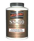 Jet Lube SS-30 copper high-temp anti-seize lubricant canister, labeled for use above 550°F with stainless steel, 1 lb net weight.