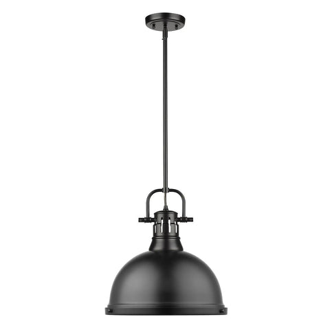 Duncan Pendant Light In Matte Black With Matte Black Shade Industrial Modern Ceiling Fixture Open Bottom Shade For Kitchen Island Dining Room Foyer Sleek Modern Vibe Versatile Suspension Lighting For Any Space