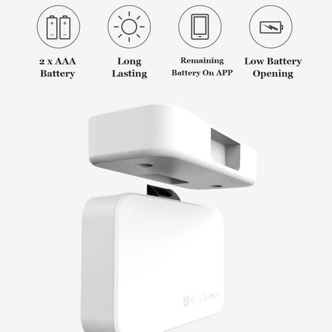 Keyless App Unlock Smart Drawer Cabinet Lock for Anti Theft File Safety, Bluetooth 4.0, ABS+PC, requires 2 AAA batteries, shown in white