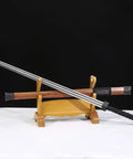 Hand-Forged Damascus Han Sword With 42-Inch Battle-Ready Chinese Longquan Blade Full Tang Heat Tempered Rosewood Handle And Scabbard Kirsite Fittings