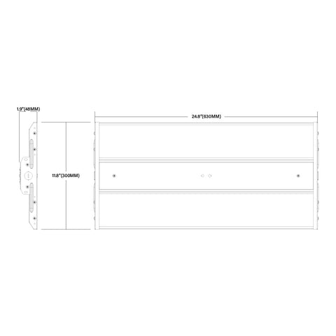 Technical blueprint of Low Profile LED High Bay Light 23000 Lumens 5000K Dimmable 166 Watt Equivalent Two Rotatable Light Engines