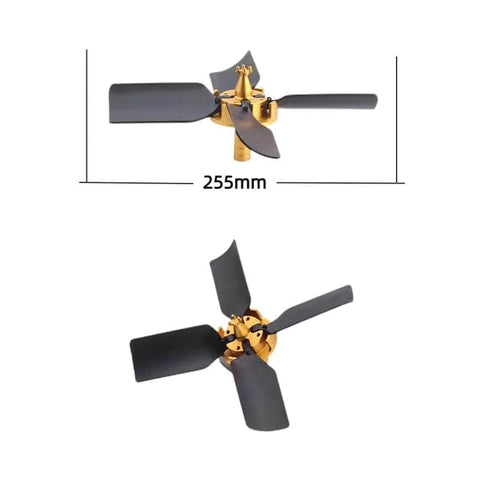 Heavy Duty Chip Removal Fan For End Mill Machines, 4-flute design, D16 shank, 260mm length, shown from top and side view.