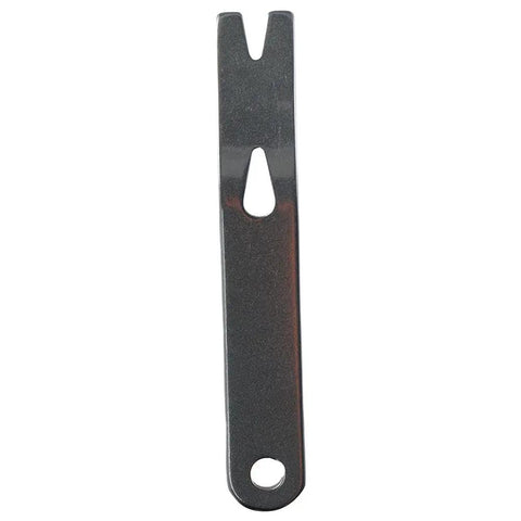 Six Piece Mini Crank Crowbar, 3 Inch Stainless Steel Pocket Pry Bar Keyring shown, compact design with central hole.