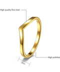 V Shaped Stainless Steel Wedding Band For Women With Chevron Pointed Design Engagement Promise Ring Simple Classic Gold Tone Hypoallergenic Nickel Free Comfort Fit Bling Ready Size 6, side view highlighting 2mm width and polished finish.