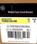 Straight Up Heavy Duty Thed136150 Circuit Breaker label showing catalog number, model, and barcode for easy identification.