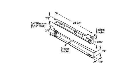 Top Shelf Bottom Mount Drawer Slides For Rv And Mobile Homes Fresh White Powder Coated Finish diagram showing dimensions of brackets.