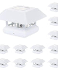 Solar Post Cap Lights For 4x4 Posts 12 Pack Outdoor LED White Waterproof Post Caps for fences, decks, gardens, and landscaping.