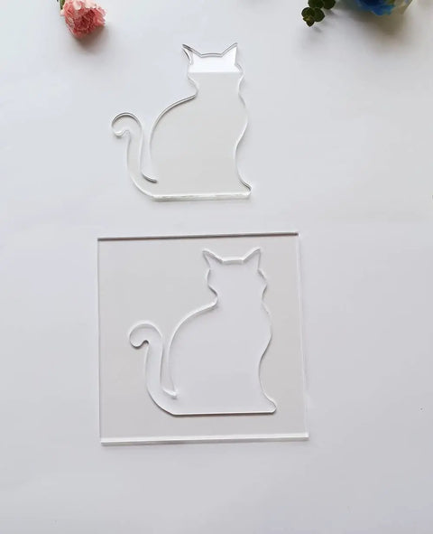 Clear Acrylic Cat Paw Router Template For Woodworking Solid 1/4 Inch Thick Jig For Resin Epoxy Inlay Crafts showing cat silhouette shapes.