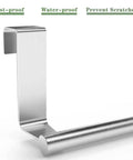 Close-up of Over Cabinet Towel Rack Set, Heavy Duty Stainless Steel Kitchen Towel Bar Holder In Chrome Finish, side view.