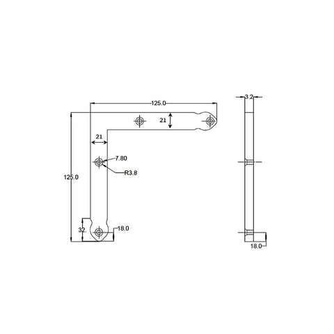 No Sweat Matte Black Forged Iron Corner Brackets For Barn Doors detailed technical drawing with dimensions and angles.