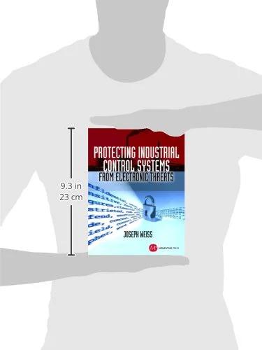Book: Protecting Industrial Control Systems from Electronic Threats; red-blue cover, Amazon brand, held by a person.