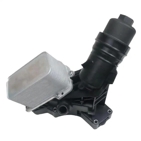 Essential Oil Filter Cooling Assembly For BMW 340i Xdrive F30 F31 F32 Models with aluminum and plastic components, side view.