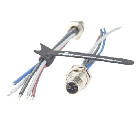 M12 L Code 5 Pin Panel Mount Receptacle Cable IP67 Waterproof Front Flush Mount Rugged Power Connector With Preassembled Wires