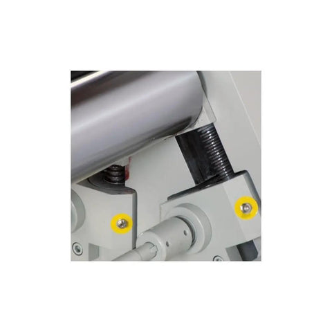 Close-up of Heavy Duty 220V 2HP Single Phase Power Plate Roller for 14 Gauge Sheet Metal showing gear mechanism and roller.