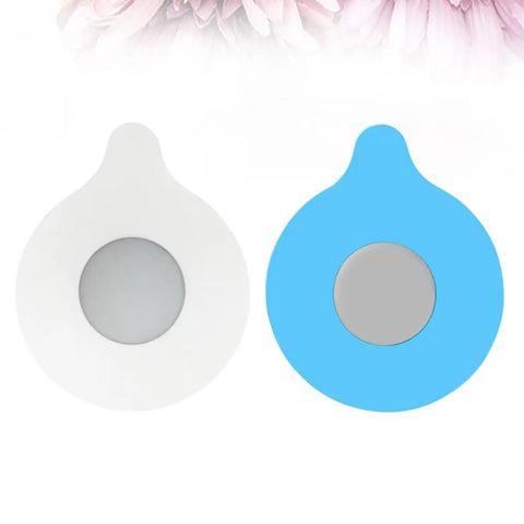 2pcs Silicone Bathtub Drain Stopper Flat Cover Seal and Removal Tab in white and blue, round design with a central seal.