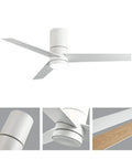 46 Inch White Flush Mount Ceiling Fan With Lights And Remote Control Low Profile Modern Farmhouse Style Dimmable LED Light Kit