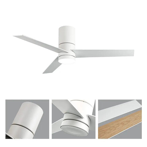 46 Inch White Flush Mount Ceiling Fan With Lights And Remote Control Low Profile Modern Farmhouse Style Dimmable LED Light Kit