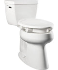 3 Inch Raised Toilet Seat For Seniors With Secure Hinges No Wobble Clean Shield Guard Elongated White Heavy Duty Plastic Easy In And Out Safety First Supports Up To 1000 Lbs installed on toilet