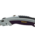 Curved Quick Change Utility Knife With Retractable Blade, Rugged Cast Metal Core And Soft Grip, Easy Button Blade Change