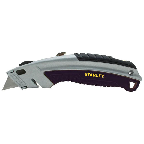 Curved Quick Change Utility Knife With Retractable Blade, Rugged Cast Metal Core And Soft Grip, Easy Button Blade Change