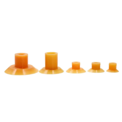 Heavy Duty Pneumatic Vacuum Suction Gripper Plate For Paper Film And Plastic Bags set of five sizes in orange rubber material.