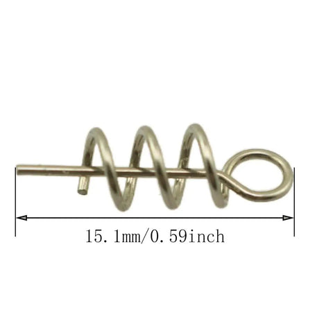 Spring Lock Crank Hook Pins For Soft Baits, 304 Stainless Steel Centering Twist Locks, 15.1mm size with measurement shown
