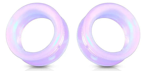 Lavender Opalite Hollow Glass Ear Plugs Gauges 10mm To 00 Gauge Hollow Tunnel Ear Stretchin Saddle Style Premium Body Jewelry