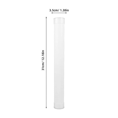 White Plastic Mailing Tubes With Caps 4 Pack 3.5x31 Cm Straight Tubes for versatile use, shown in side profile.
