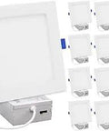 Ultra Slim 6 Inch LED Downlight Canless Square Recessed Ceiling Light With 5 CCT Color Switch, 12 Pack, 1000 Lumens, Energy Efficient