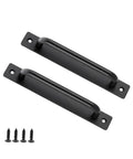 Black Aluminium Alloy Barn Door Handles Set of 2, 7 Inch Sliding Door Pull Handles with Plate for Closet and Gate Hardware, screws included.