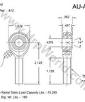 Technical drawing of male rod end joint 1 pack AM-7T style alloy steel linkage connector with measurements and specifications.