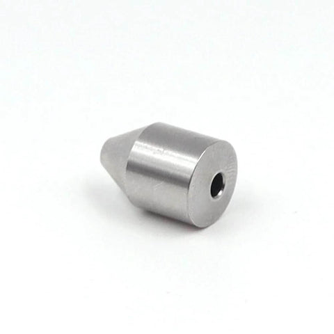 Cutting head insert side view, silver metal, 1/4 inch bore for water jet machines