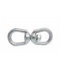 Heavy Duty Three Eighth Inch Eye And Eye Swivel For Marine Mooring And Boat Dock Rigging Hot Dip Galvanized Steel close up view.