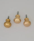 Gold Plated Shell Cabinet Knob Vintage Geometric Drawer Pull For Dresser Kitchen Furniture, three unique knobs on a white background.