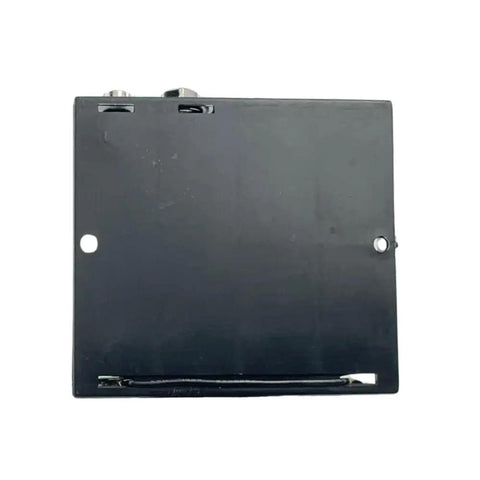 Heavy Duty AA Battery Holder With Snap Connector And Four Cell Capacity Built Tough Black Plastic Housing back view with tinned ends.