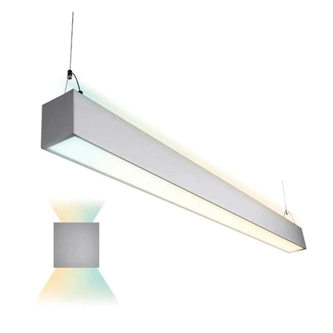 Dual CCT Tunable Direct Indirect 4 Foot Linear Up Down Light With Linkable Design, silver finish, ceiling installation view