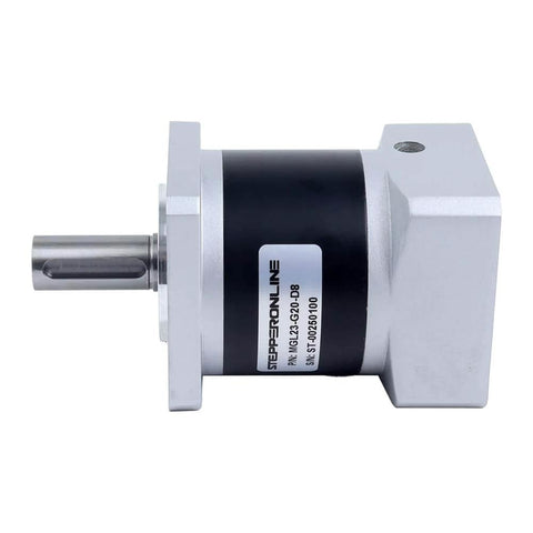 Side view of 20 To 1 MGL Planetary Gearbox For Nema 23 Stepper Motor with 8mm shaft in durable metal housing.