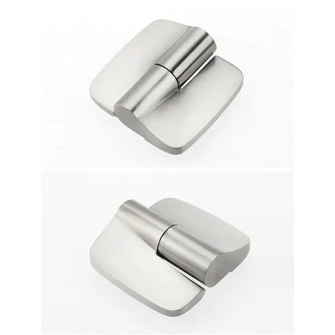 Heavy Duty Stainless Steel Frameless Shower Door Hinges With Smooth Self Closing Action And Quick Snap Off Brackets For Effortless Bathroom Makeovers And Worry Free Setup Two Pack, showcasing silver finish.