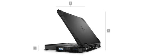 Rugged Latitude Fifty Four Twenty Laptop With Crisp Touchscreen Intel Core I5 Eight Thirty Five Chip Delivering Three Point Six Ghz Quad Power Sixteen Gb Ram Two Fifty Six Gb Ssd Windows Eleven Pro Built Tough For Job Sites Certified Refreshed Black rear view showing ports and sturdy build.