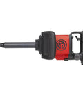 Heavy Duty Three Quarter Inch Air Impact Wrench With Six Inch Extended Anvil and Grippy D Handle, side view, rugged design for tough jobs.