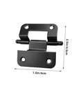 Black heavy duty cabinet hinges with measurements for kitchen and bathroom cabinets.