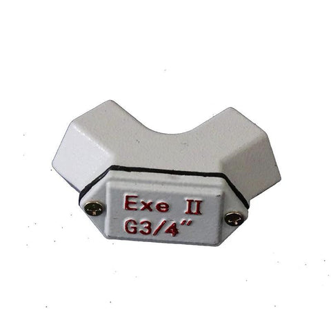 Explosion-proof junction box, white, Ex e II G3/4, front view with screws.