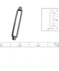 Top Shelf 316 Stainless Steel Turnbuckle Bodies, Marine Grade 3/8 Inch rigging hardware showing detailed dimensions and WLL.