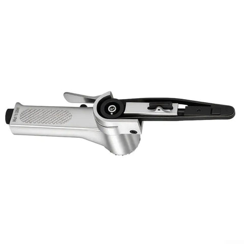 Top Shelf Pneumatic Air Belt Sander With A Ridiculously Fast 10 Mm Track And Hog Wild 16000 Rpm Motor for metal polish, featuring a sleek silver design.