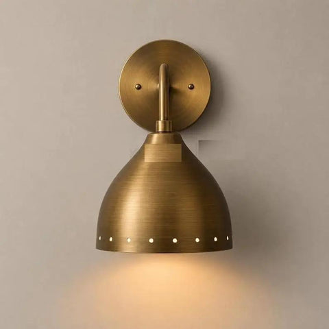 Mid Century Modern Brass Wall Sconces Set of 2, Brass Wall Light Fixtures on neutral wall with soft light.