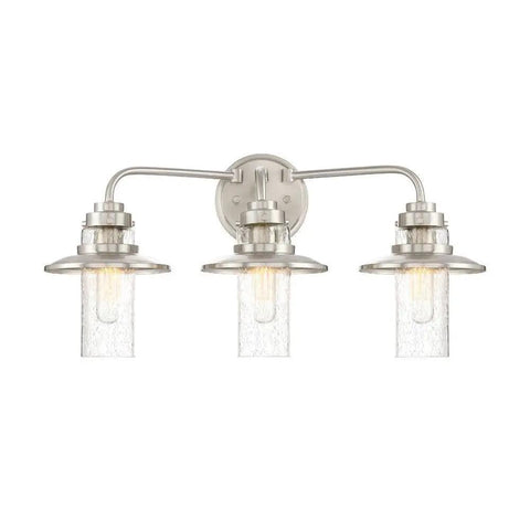 Dover 3 Light Bath Vanity Light Satin Platinum Finish For Modern Bathrooms Easy Install Fixture With Clear Glass Shades