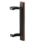 Side view of Sliding Glass Door Pull Handle With Wood Grip And Black Diecast Mounting Fits 6-1/2 In To 6-5/8 In Hole Centers Easy Push Pull Operation